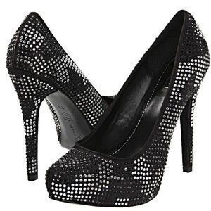 Report Signature "Parker2" strassed black crystal heels sz 8 $199